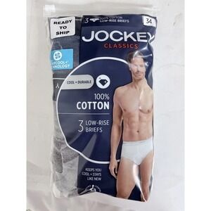 Jockey Classic Low Rise Brief Mens Size 34 Cotton 3 Pack NWT